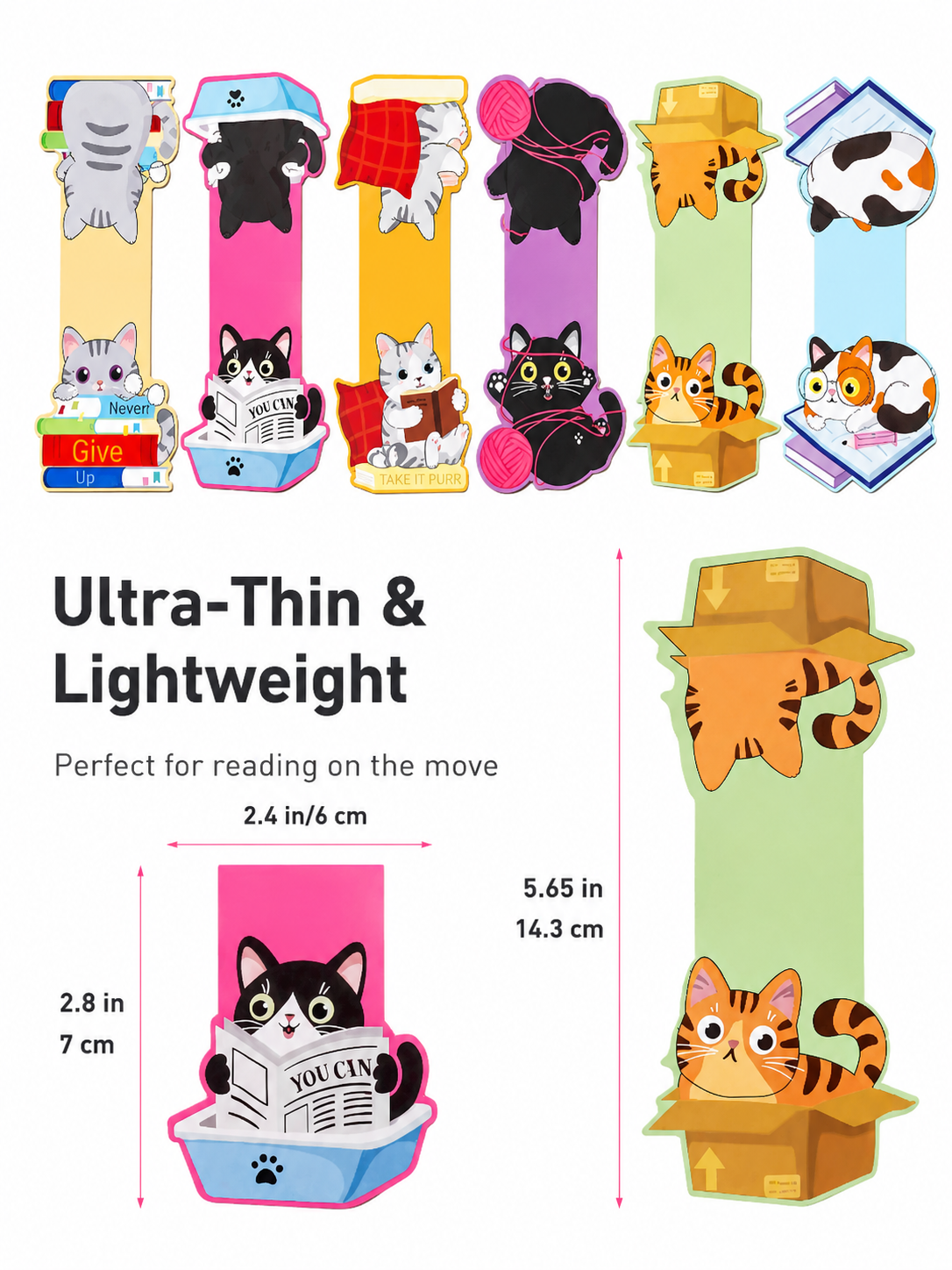 6 Pack Magnetic Cat Bookmarks