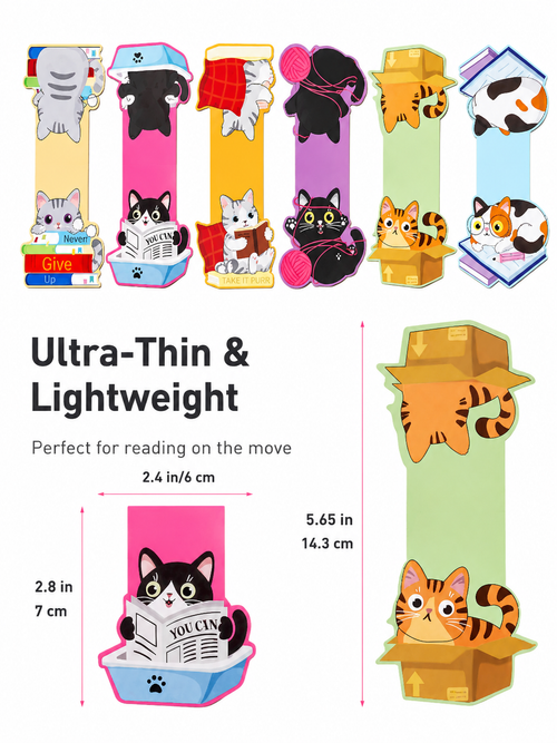 6 Pack Magnetic Cat Bookmarks