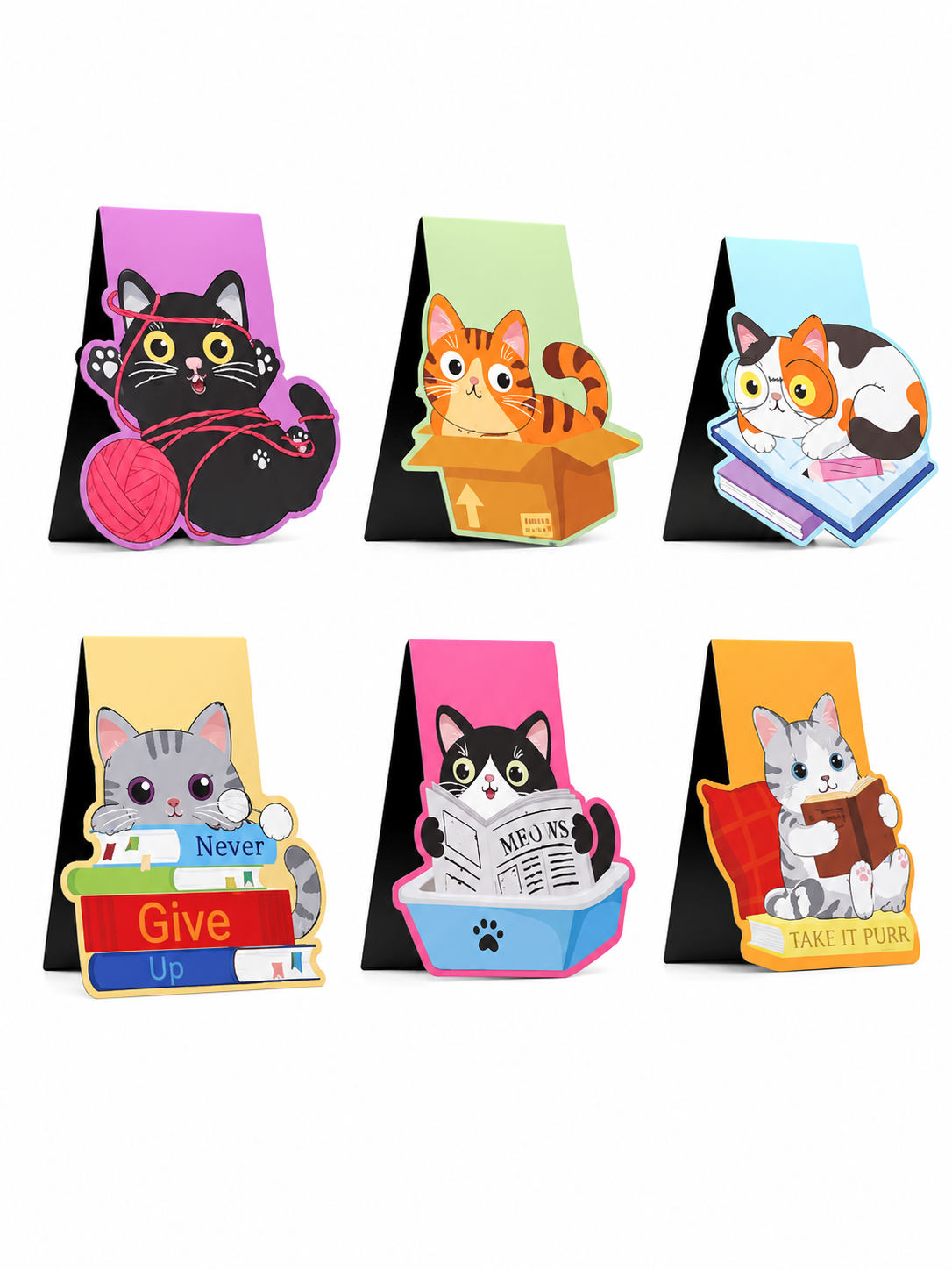 6 Pack Magnetic Cat Bookmarks