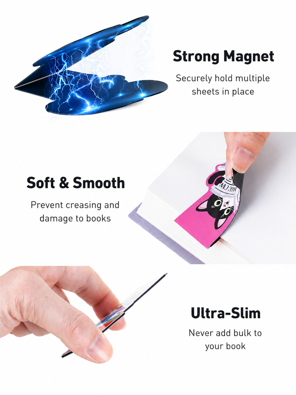 6 Pack Magnetic Cat Bookmarks