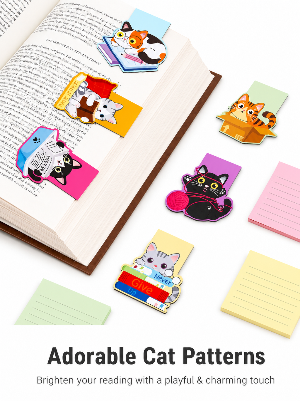 6 Pack Magnetic Cat Bookmarks