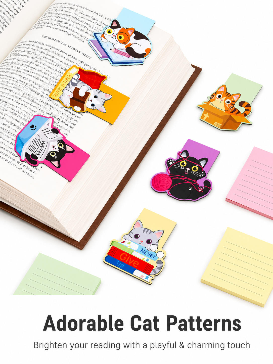 6 Pack Magnetic Cat Bookmarks